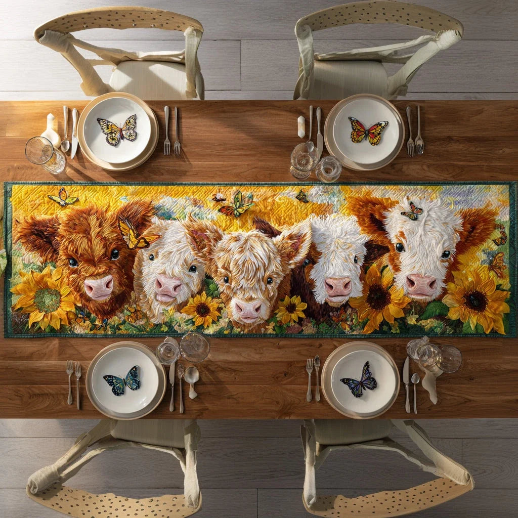 Rustic Highland Cow Quilted Table Runner