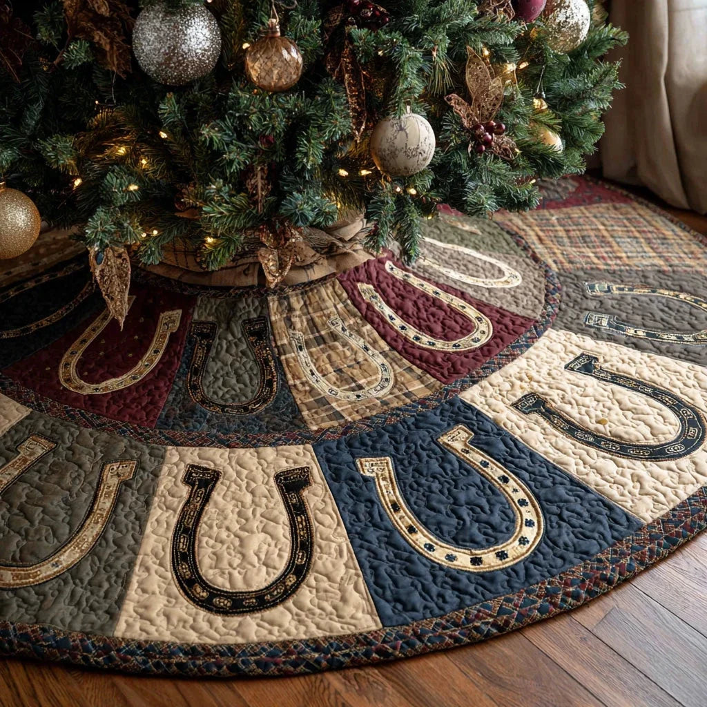 Rustic Lucky Horseshoe Christmas Quilted Tree Skirt