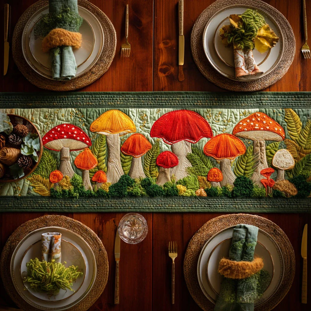 Rustic Mushroom Quilted Table Runner