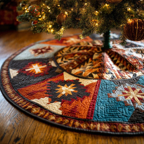 Rustic Patchwork Star Christmas Quilted Tree Skirt