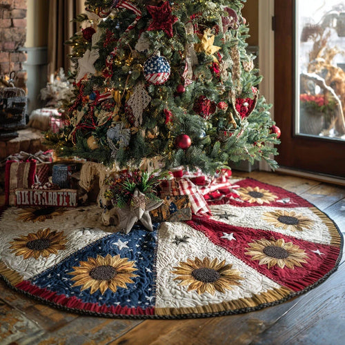 Rustic Patriot Christmas Quilted Tree Skirt