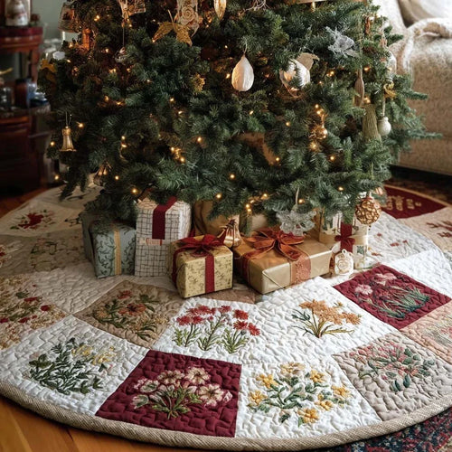 Rustic Posies Christmas Quilted Tree Skirt