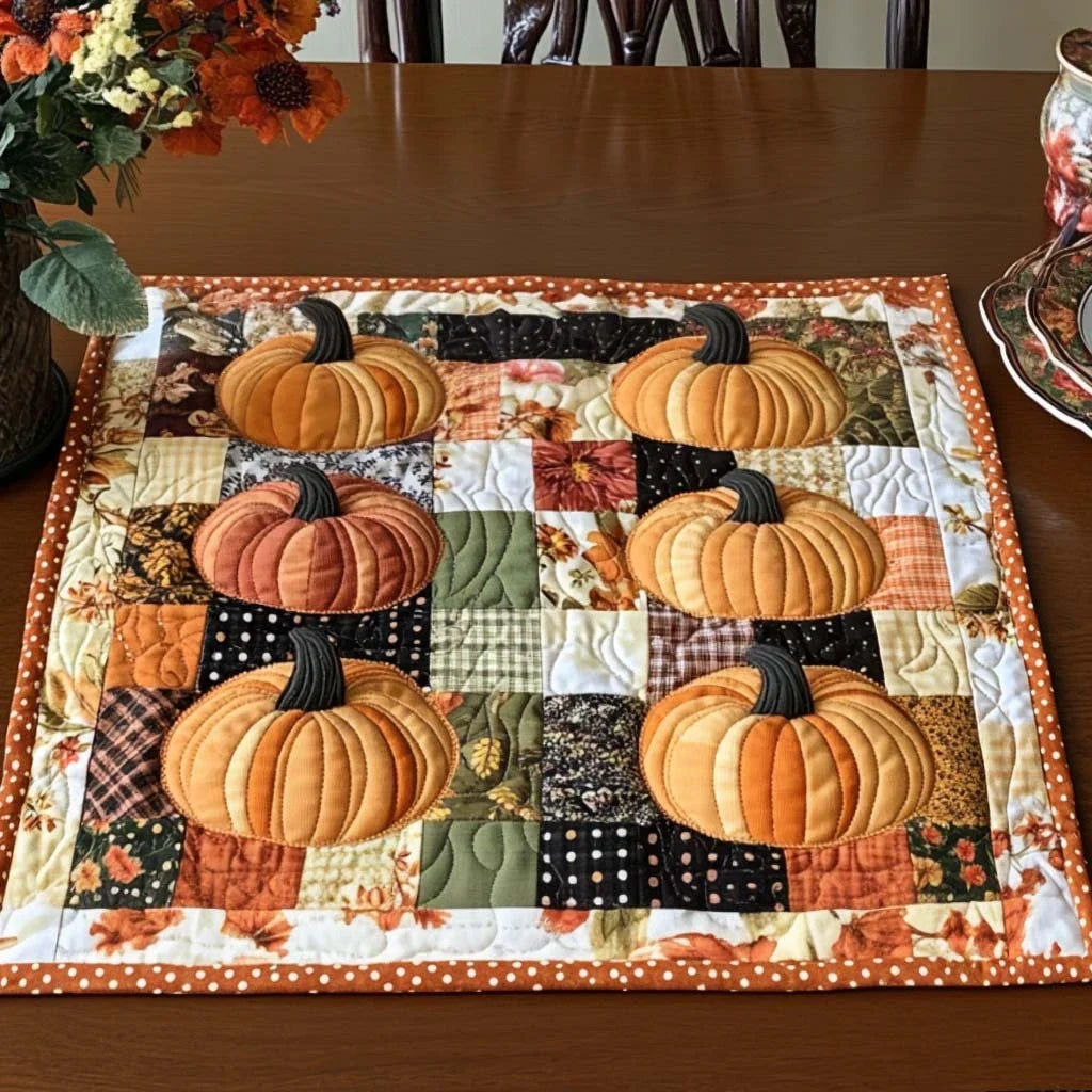 Rustic Pumpkin Squares Quilted Table Topper