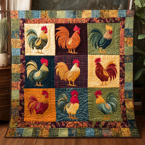 Rustic Rooster Gathering Quilt Blanket