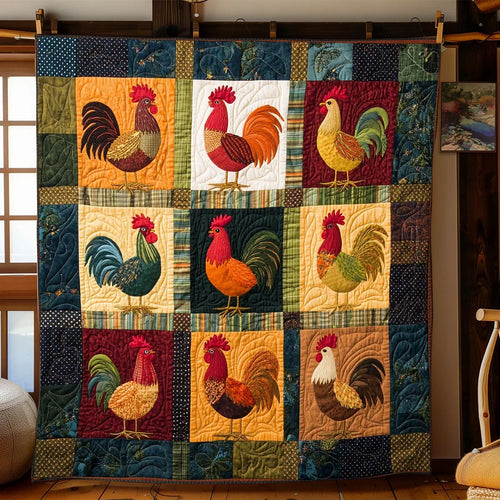 Rustic Rooster Gathering Quilt Blanket