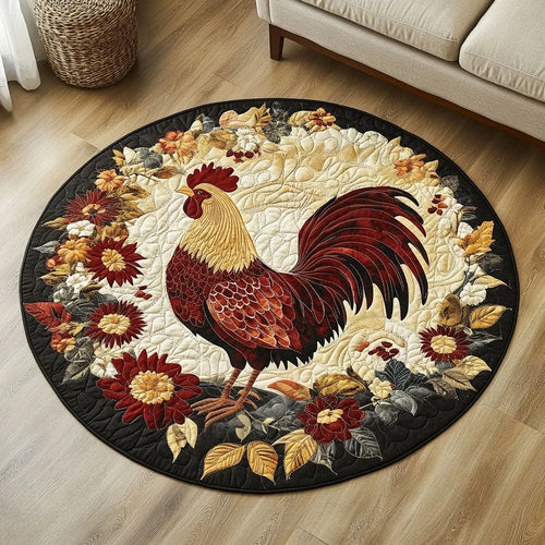 Rustic Rooster Round Quilted Round Mat
