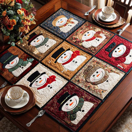 Rustic Snowmen Charm Quilted Table Topper