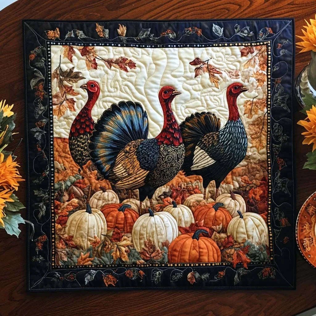 Rustic Turkey Feast Quilted Table Topper