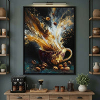 Golden Espresso Burst Cup Canvas Wall Art