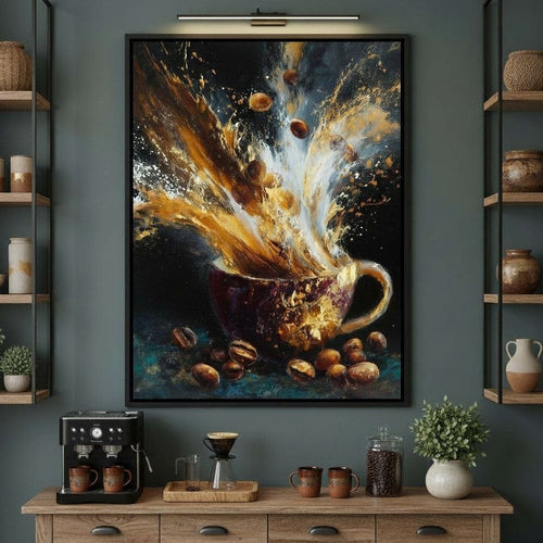 Golden Espresso Burst Cup Canvas Wall Art