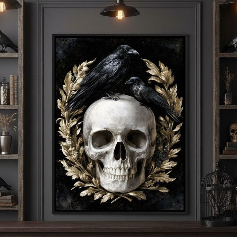 Gilded Crows Upon Bone Canvas Wall Art