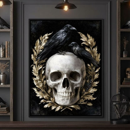 Gilded Crows Upon Bone Canvas Wall Art