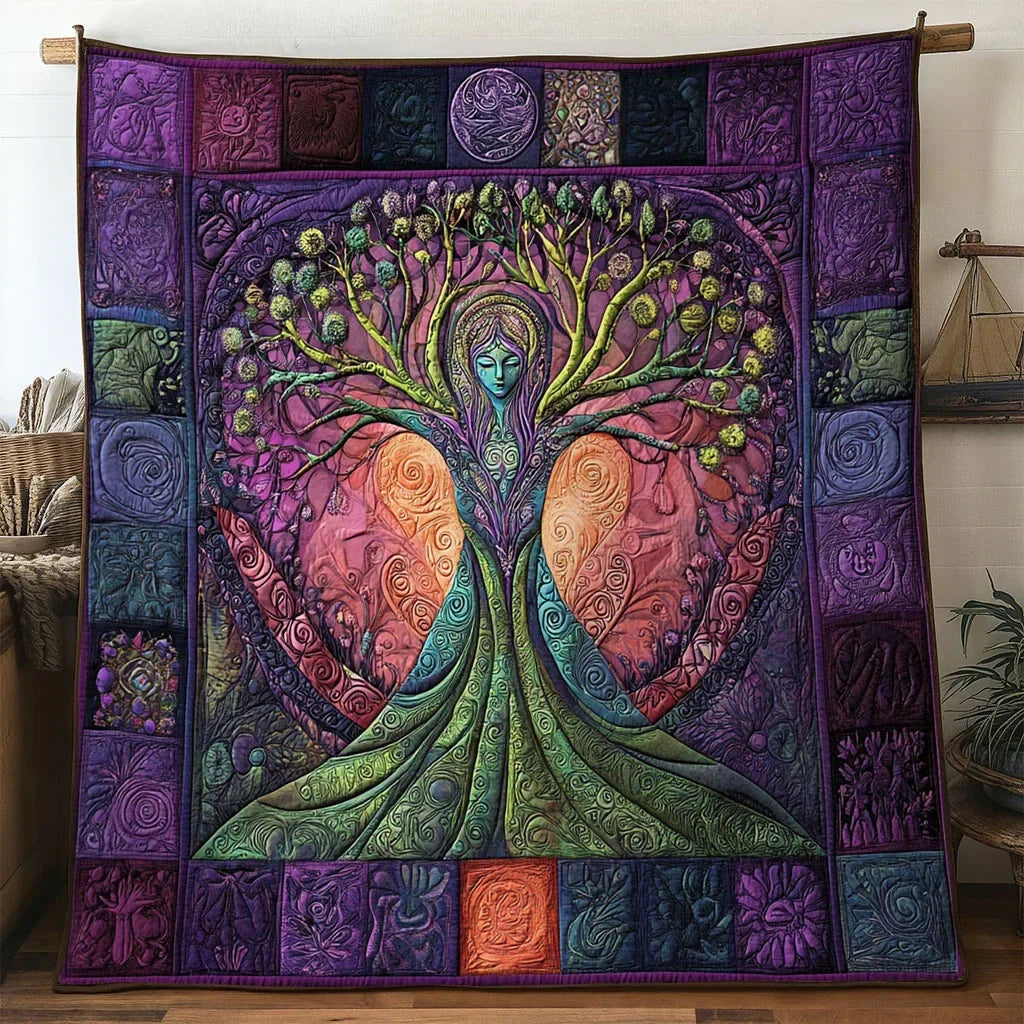 Sacred Aura Tree Of Life Quilt Blanket