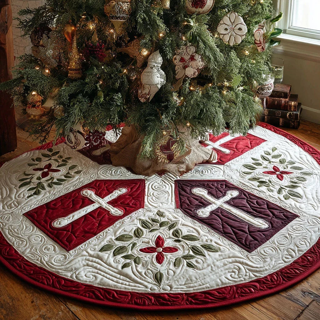 Sacred Cross Christmas Quilted Tree Skirt