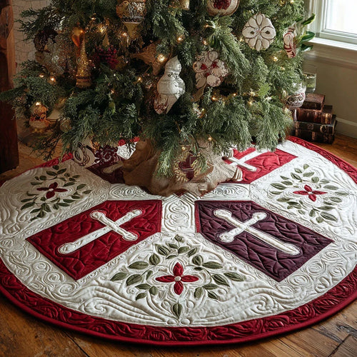 Sacred Cross Christmas Quilted Tree Skirt