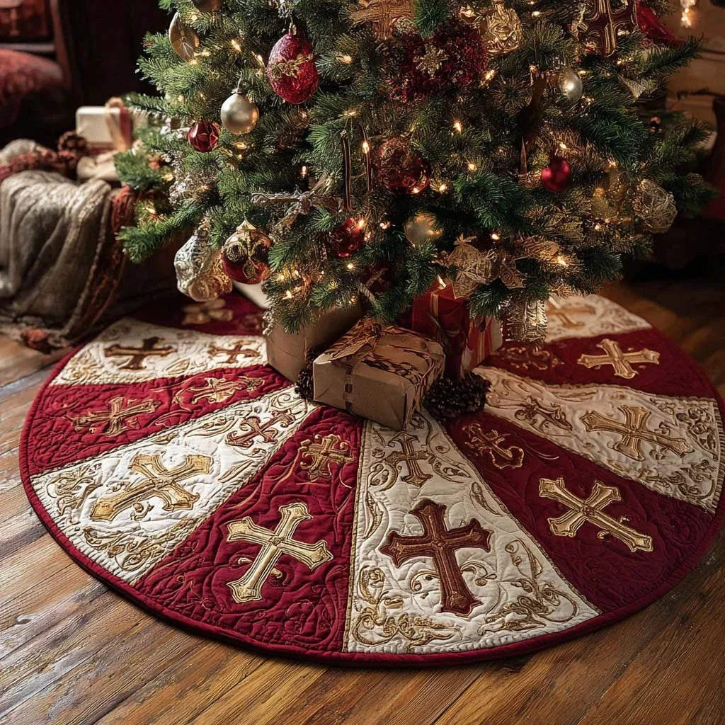 Sacred Cross Christmas Quilted Tree Skirt