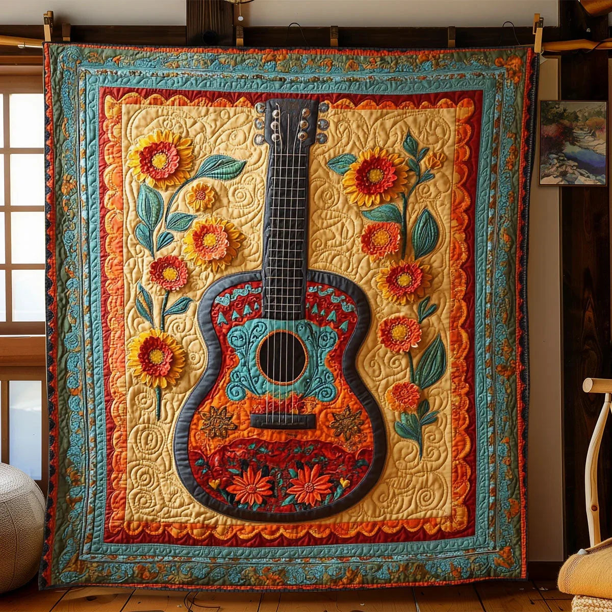 Sacred Guitar Quilt Blanket