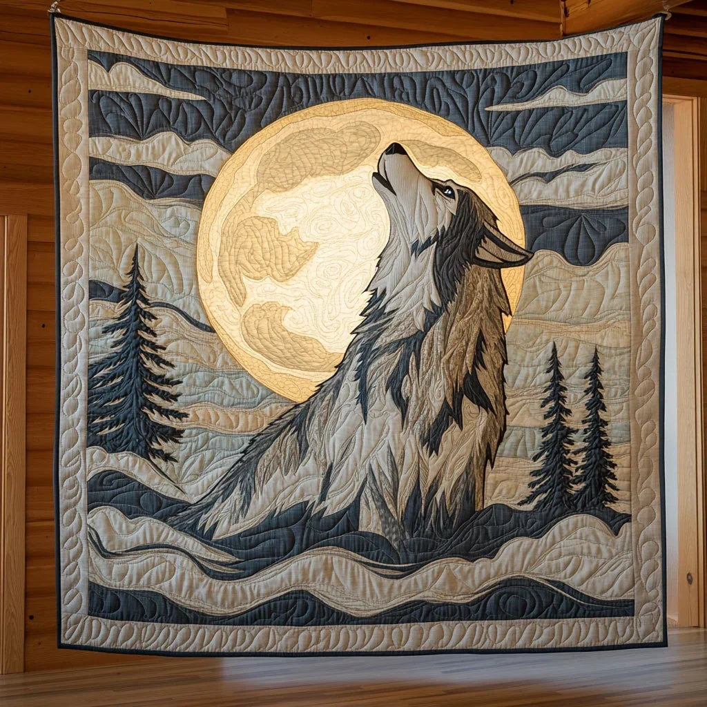 Sacred Night Wolf Quilt Blanket