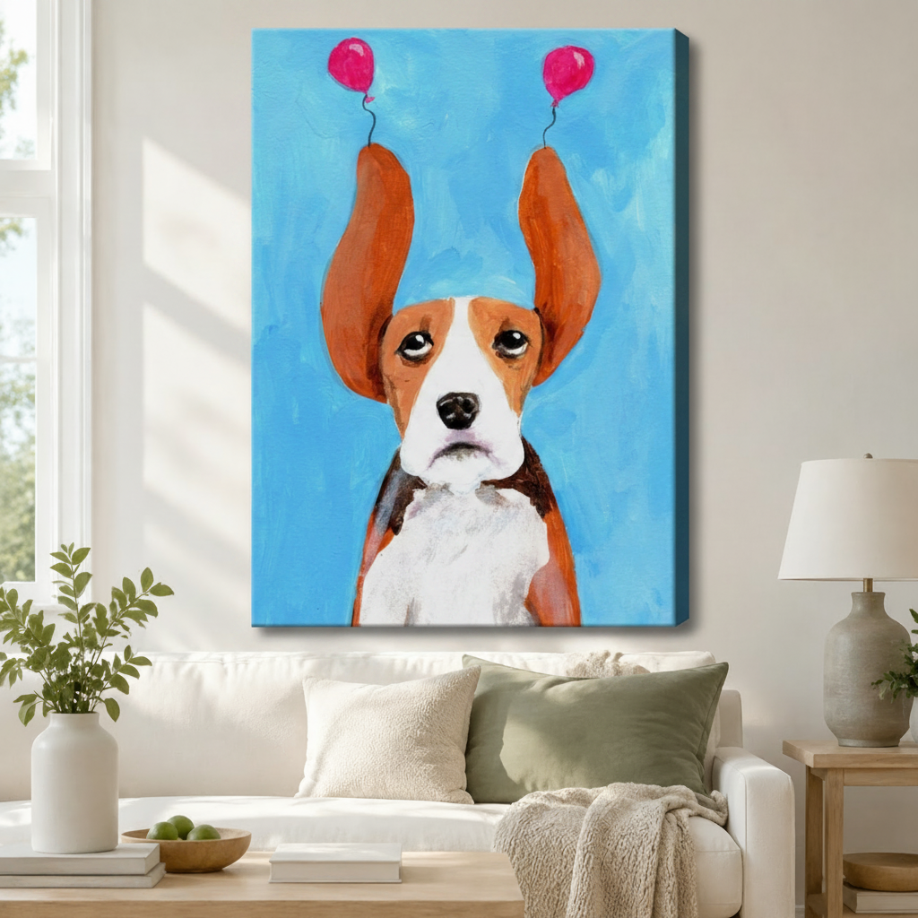 Sad Beagle Balloon Funny Canvas Wall Art
