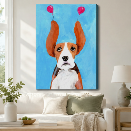 Sad Beagle Balloon Funny Canvas Wall Art