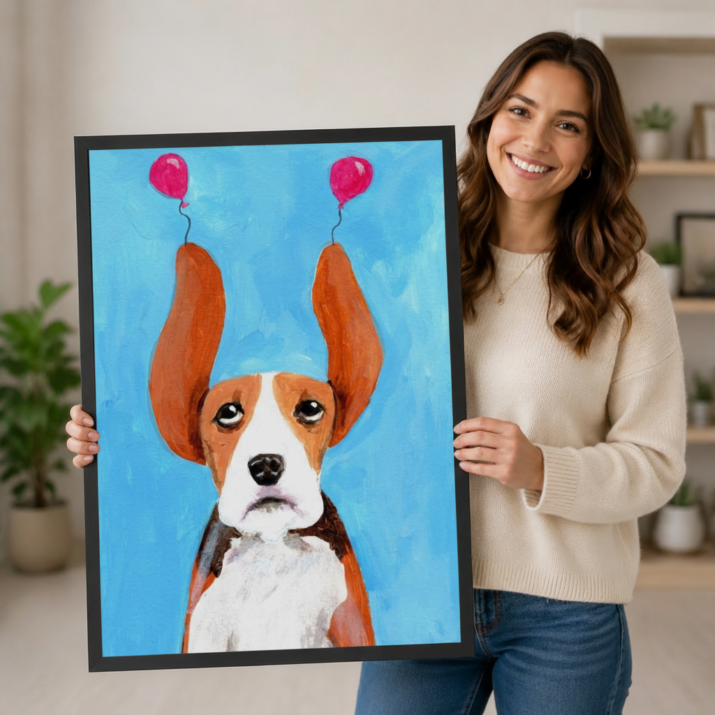Sad Beagle Balloon Funny Canvas Wall Art