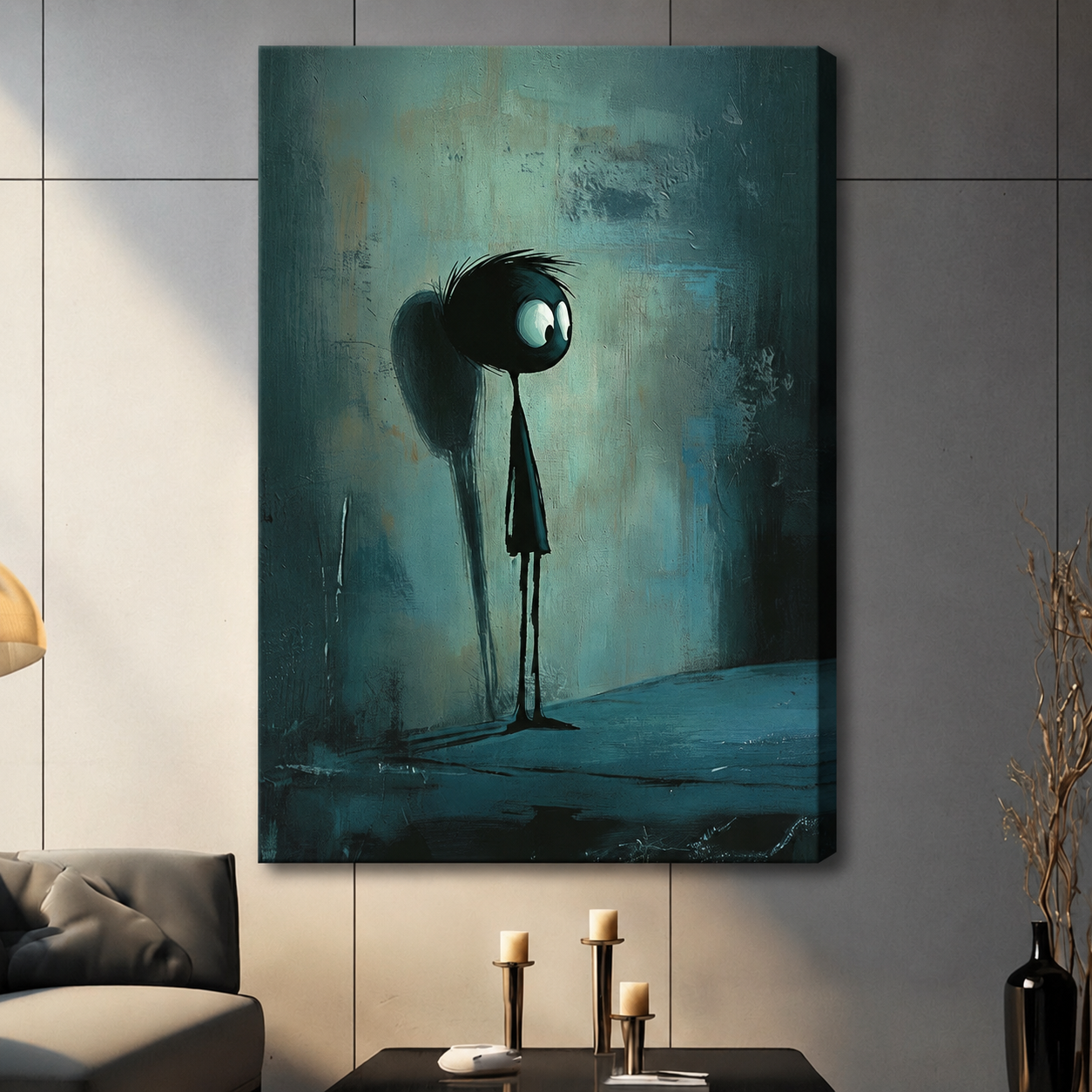 Dark Whimsical Stick Figure Canvas Wall Art