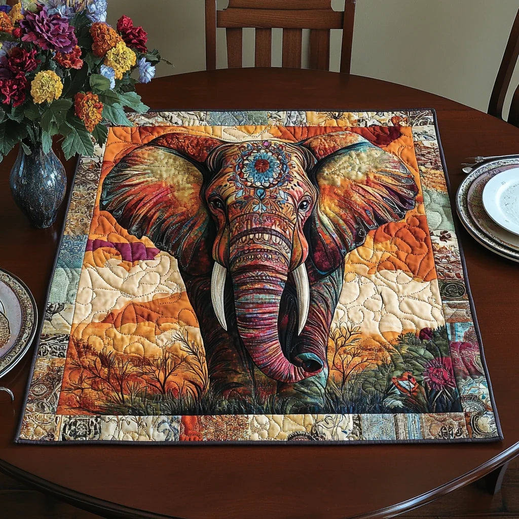 Safari Elephant Quilted Table Topper