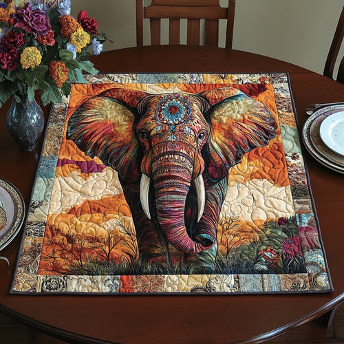 Safari Elephant Quilted Table Topper