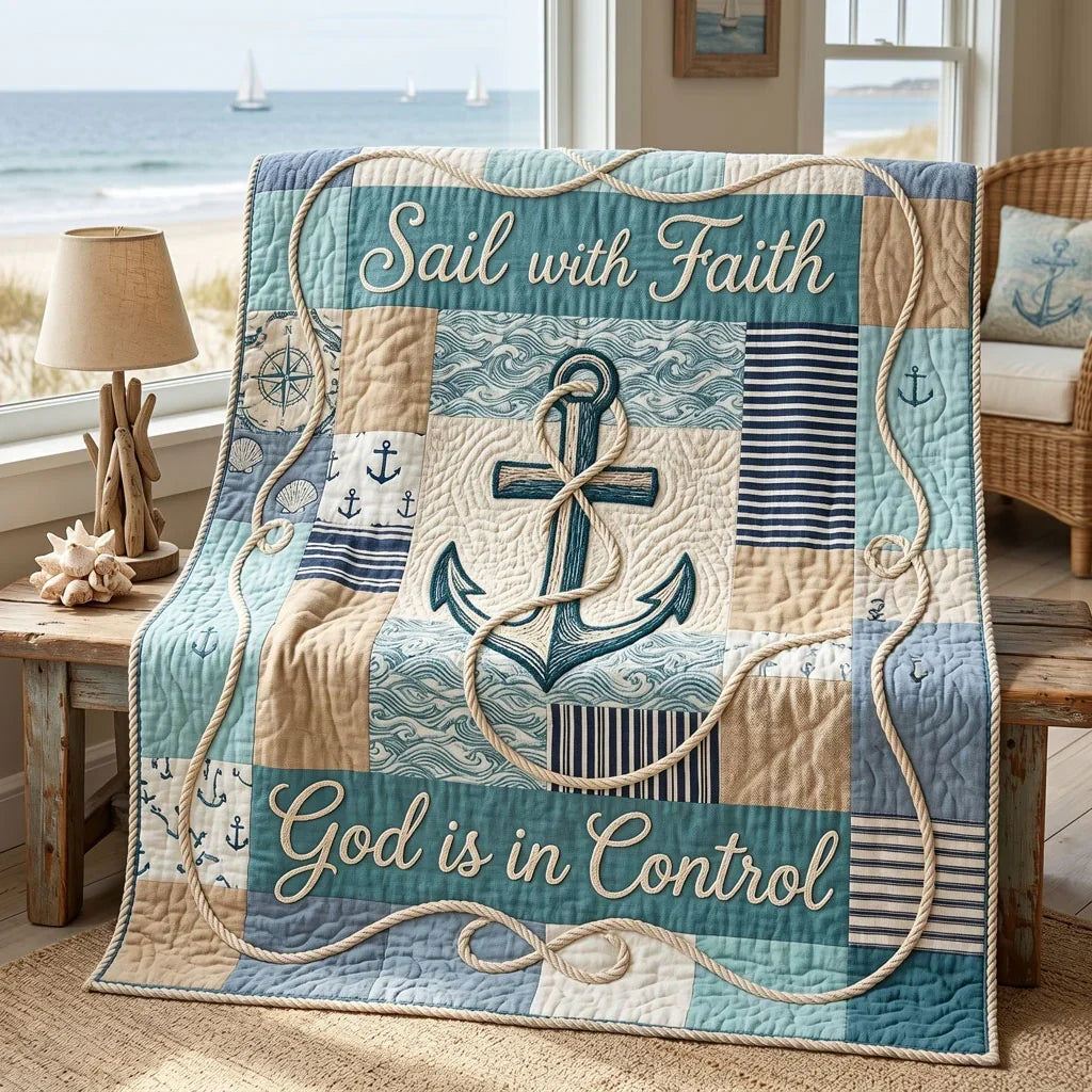 Sail With Faith Coastal Quilt Blanket