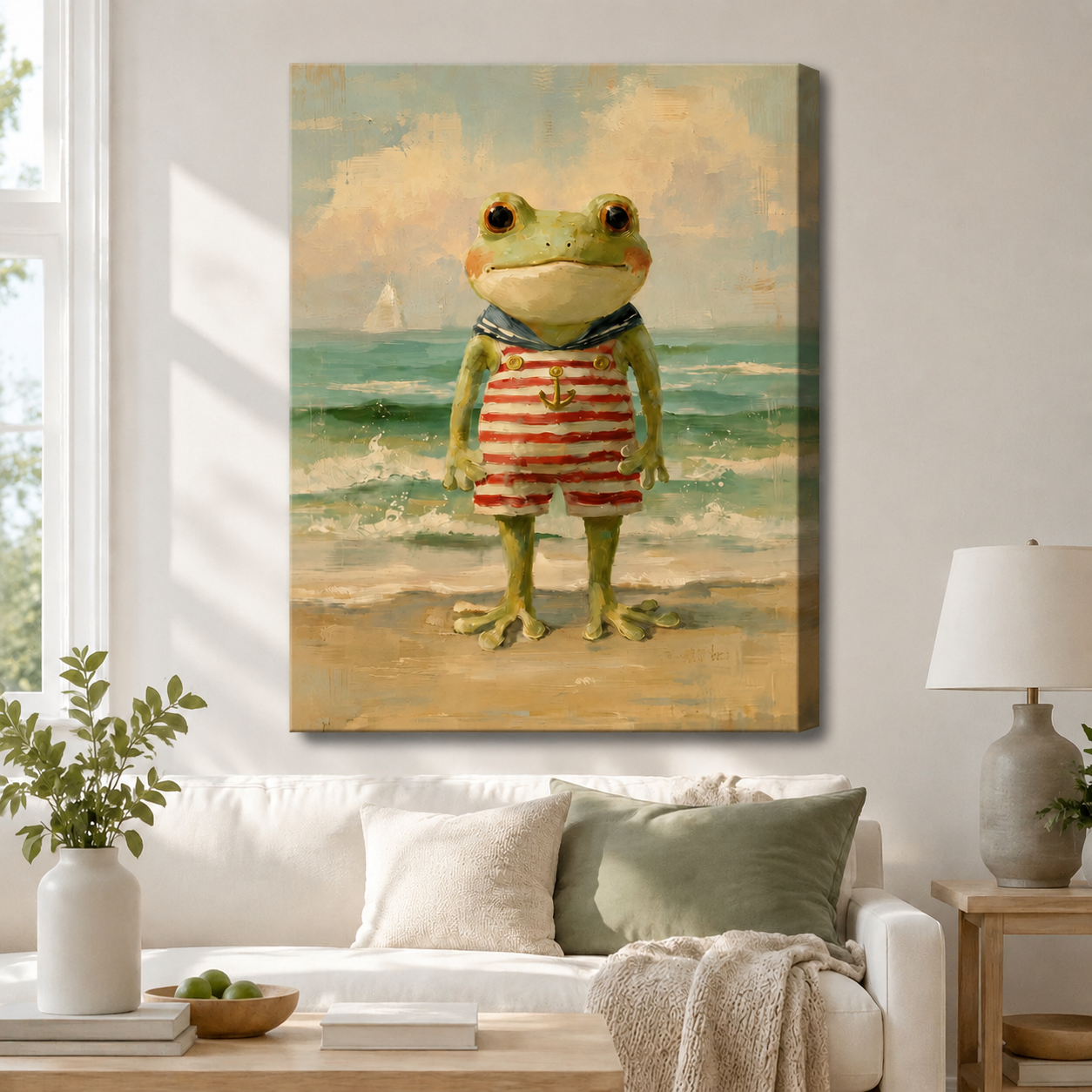 Sailor Frog Beach Vintage Canvas Wall Art