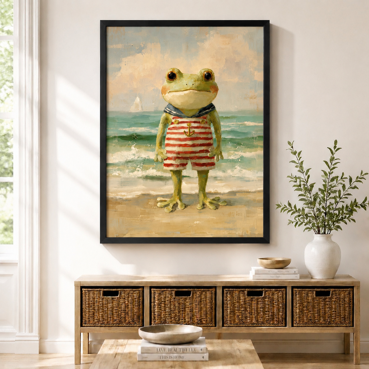 Sailor Frog Beach Vintage Canvas Wall Art