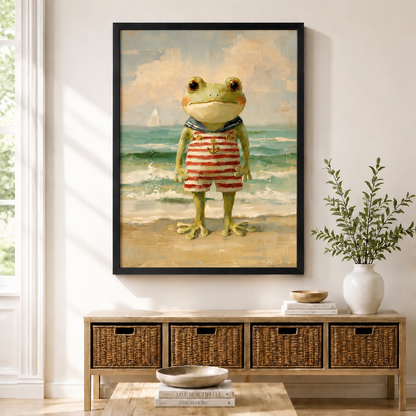 Sailor Frog Beach Vintage Canvas Wall Art