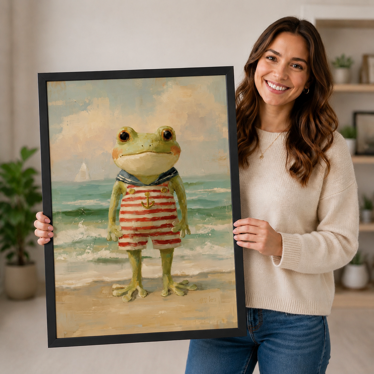 Sailor Frog Beach Vintage Canvas Wall Art