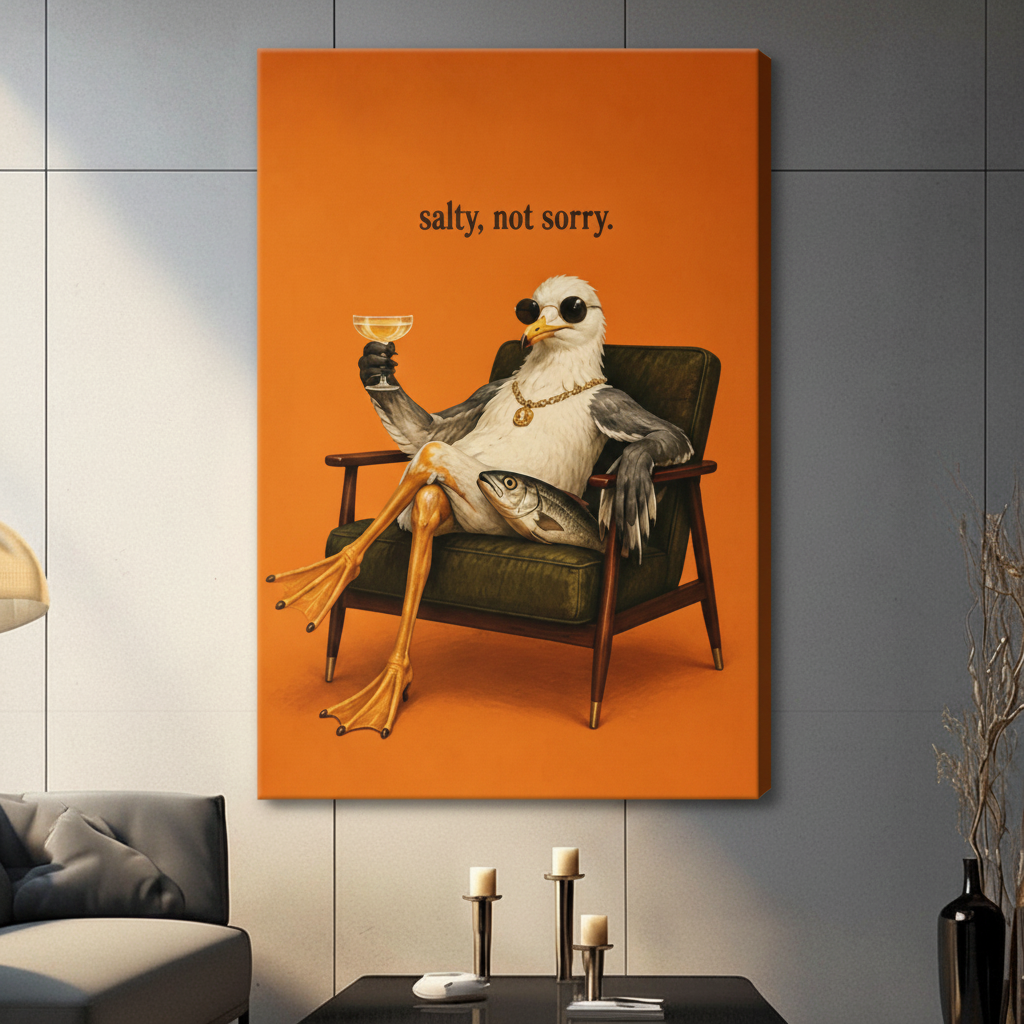 Salty Seagull Funny Quote Canvas Wall Art