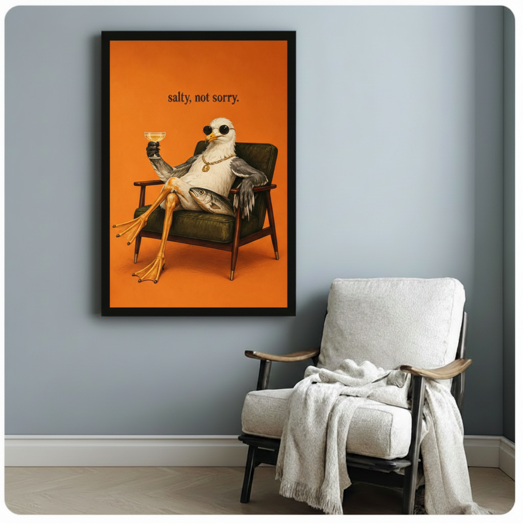 Salty Seagull Funny Quote Canvas Wall Art