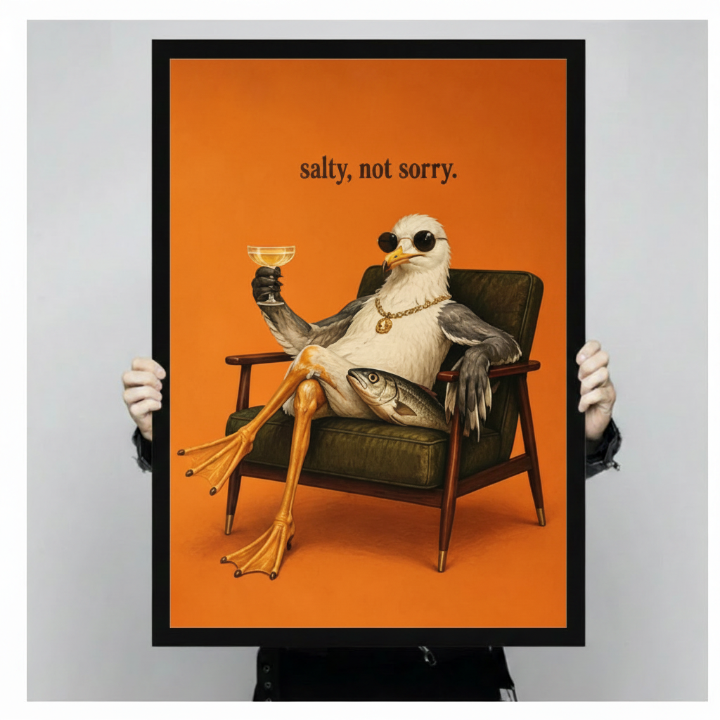 Salty Seagull Funny Quote Canvas Wall Art