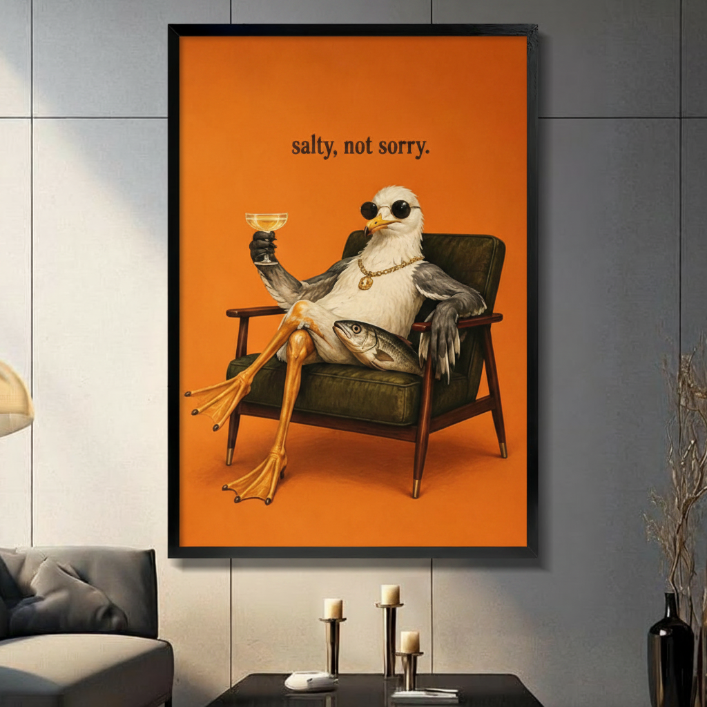 Salty Seagull Funny Quote Canvas Wall Art