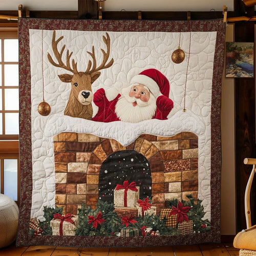 Santa Chimney Visit Quilt Blanket