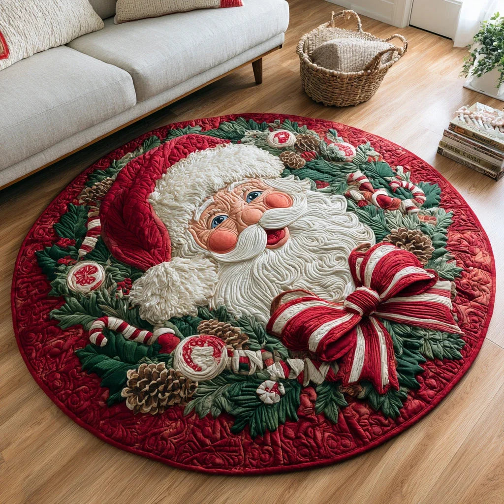 Santa Claus Wreath Quilted Round Mat