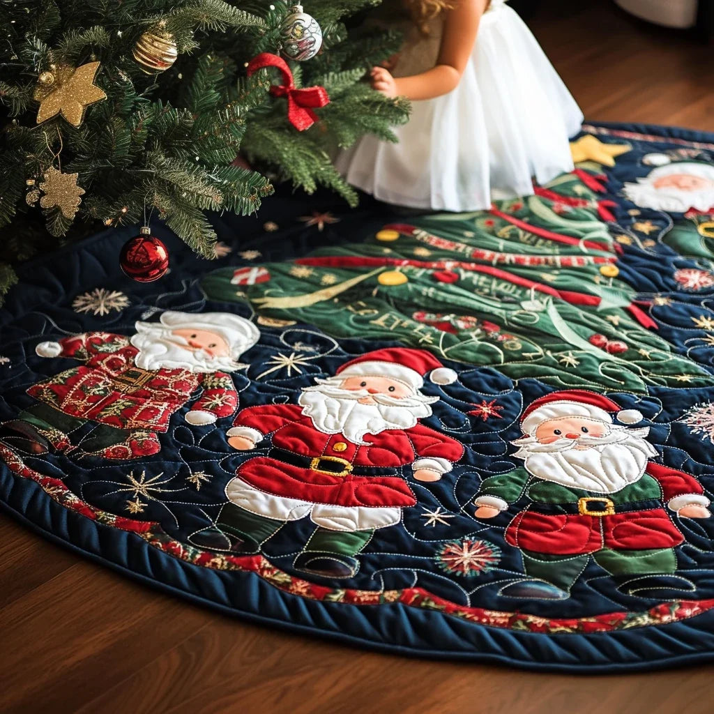 Santa Delight Quilted Christmas Tree Skirt