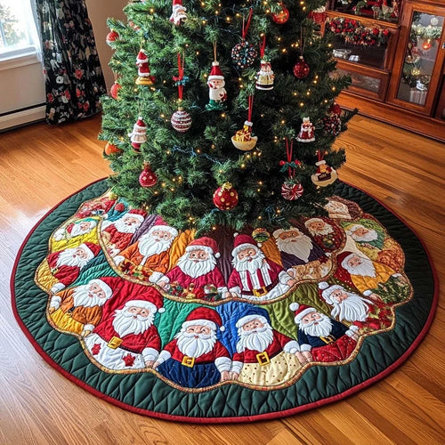 Santa Gathering Christmas Quilted Tree Skirt