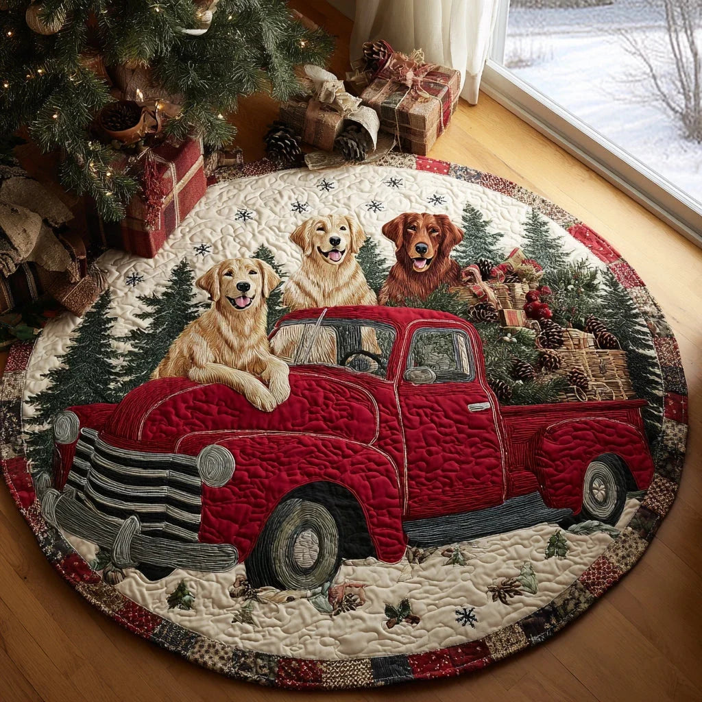 Santa Goldens Quilted Round Mat