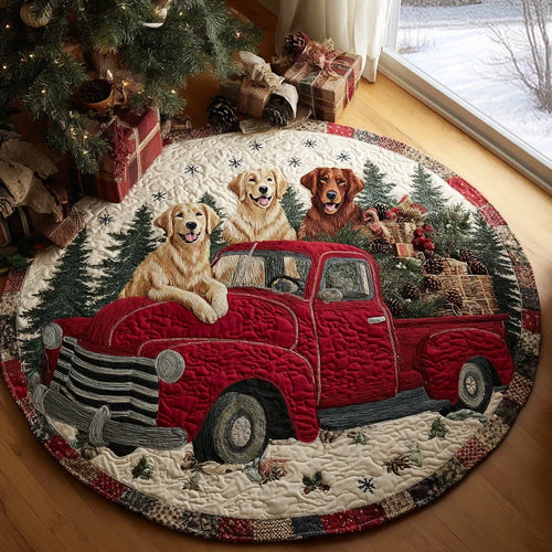 Santa Goldens Quilted Round Mat
