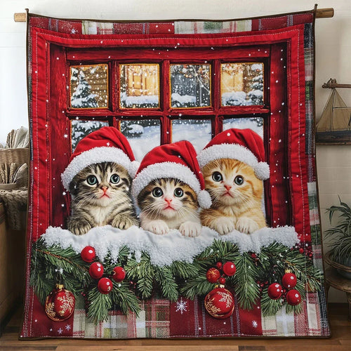 Santa Hat Cat Quilt Blanket