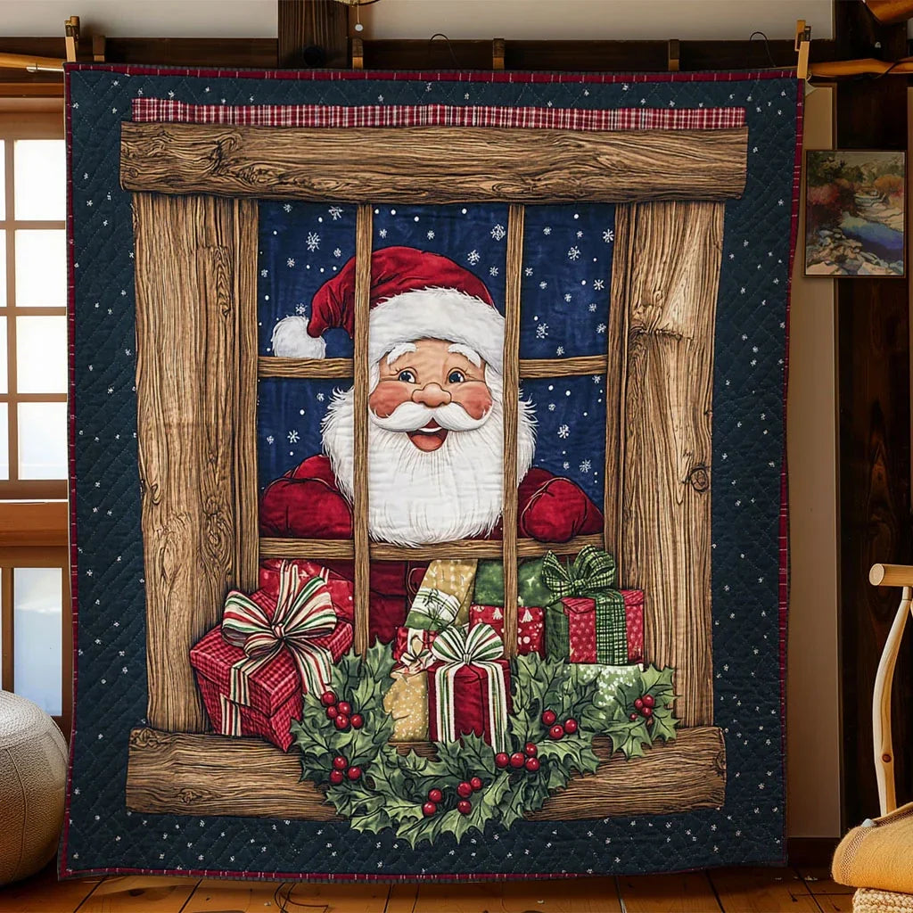 Santa Holiday Greetings Quilt Blanket