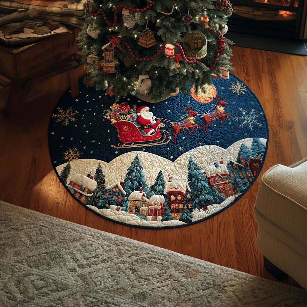 Santa Joy Christmas Quilted Tree Skirt