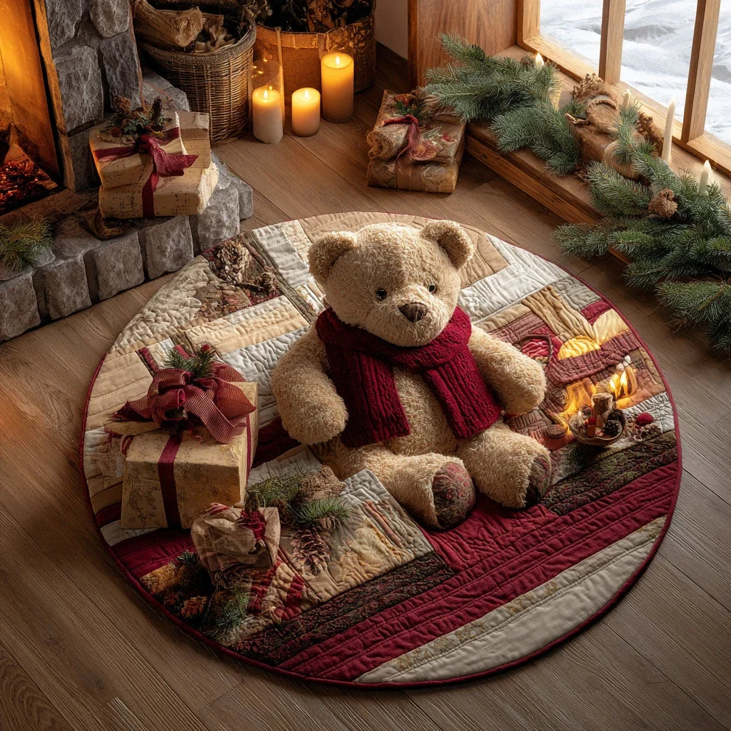 Santa Little Bear Quilted Round Mat