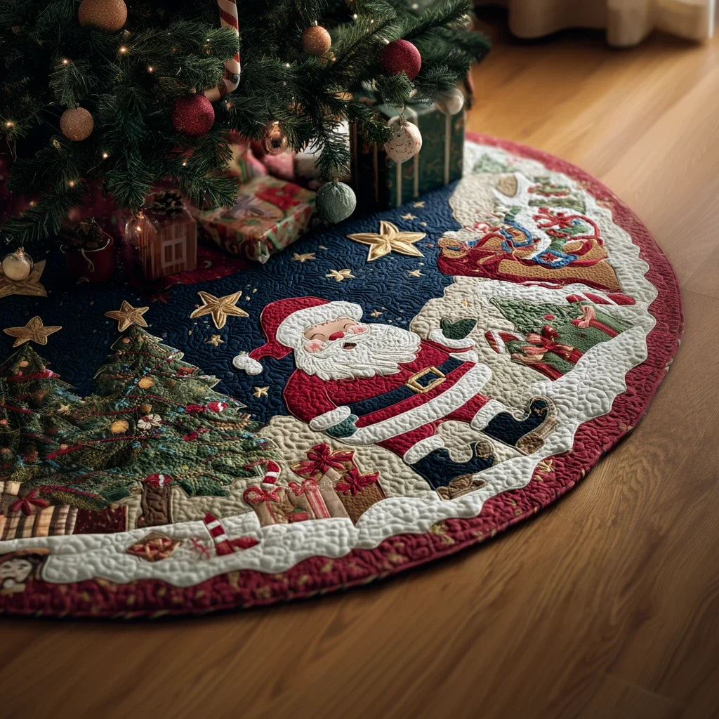 Santa Night Christmas Quilted Tree Skirt