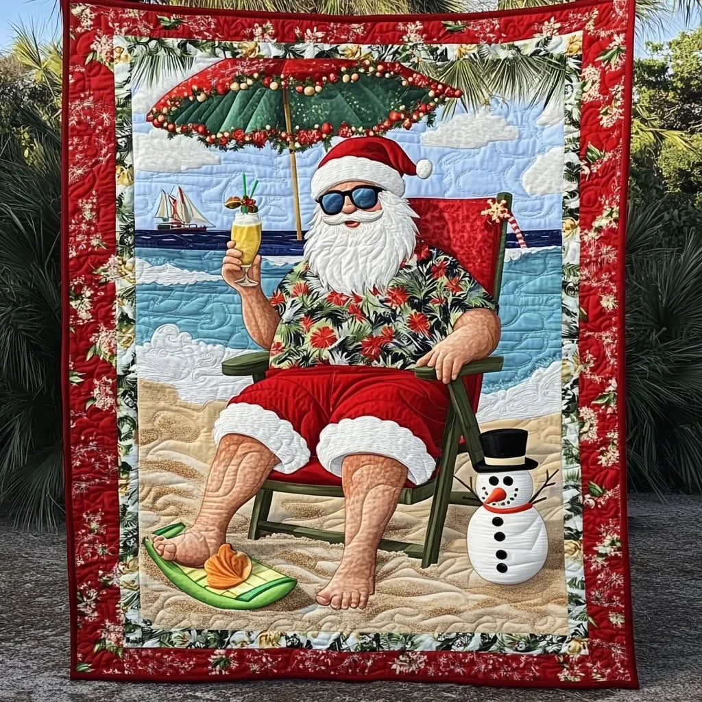 Santa On The Beach Quilt Blanket
