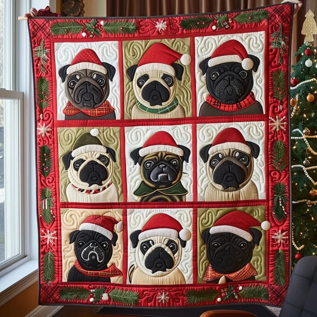 Santa Pugs Quilt Blanket